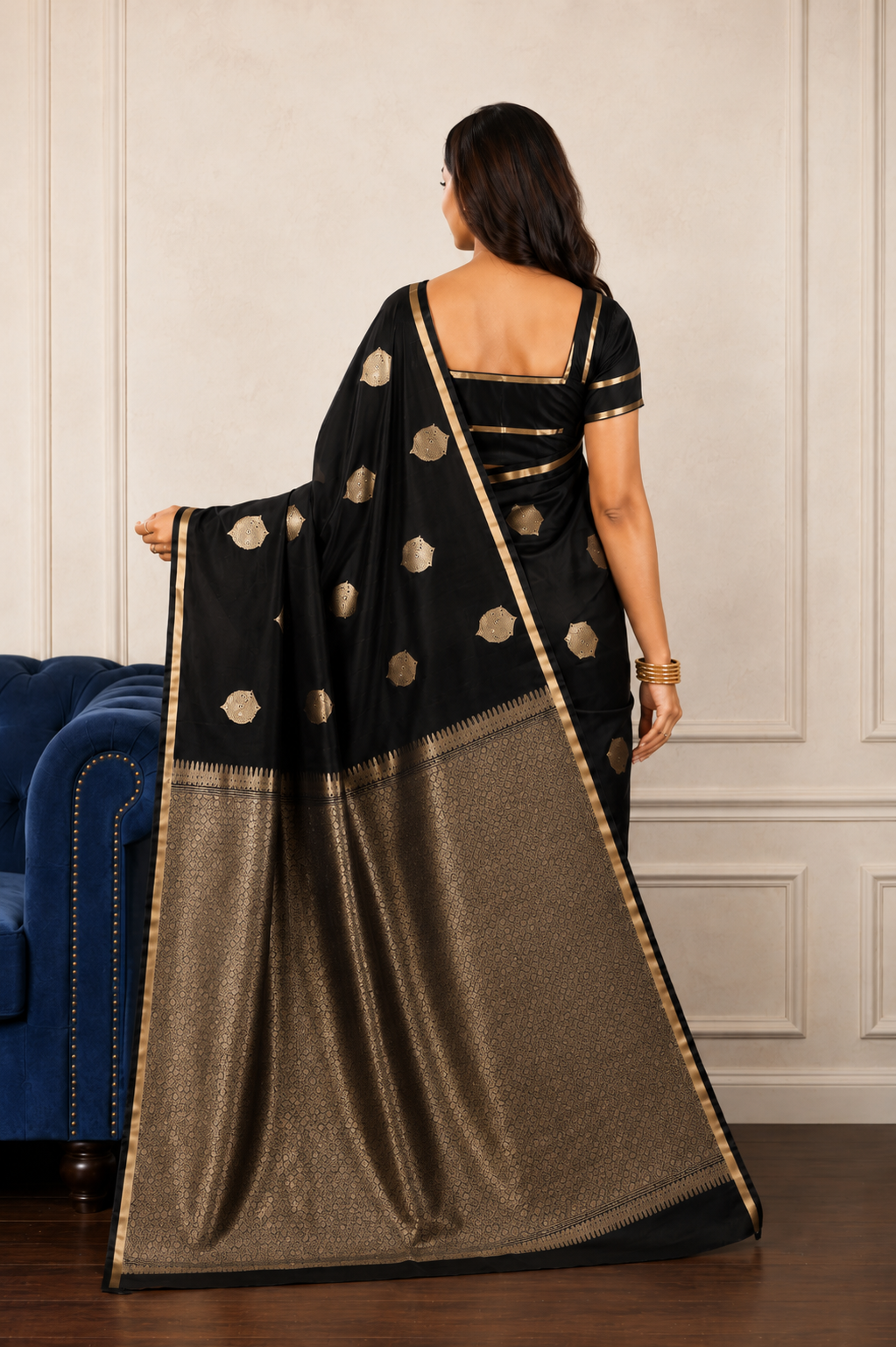 Black - Pure Soft Mashru Silk Banarasi Saree