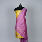 Yellow Banarasi Handloom Luxury Suit set contrast with pink color.