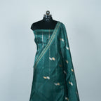 Emerald Deep Green - Pure Organza Banarasi Saree with light Golden silver Zari Booti