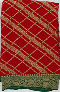 Classic Red contrast with Deep Green- Pure Khaddi Chiffon Georgette Silk Banarasi Saree