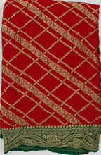 Classic Red contrast with Deep Green- Pure Khaddi Chiffon Georgette Silk Banarasi Saree