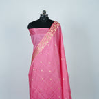 Pink - Pure Katan Georgette Banarasi Saree with Satin Border