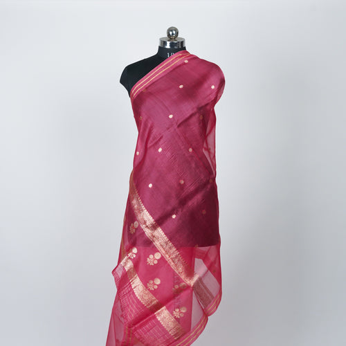 Cherry Pink - Pure Organza Banarasi Dupatta with small Booti design