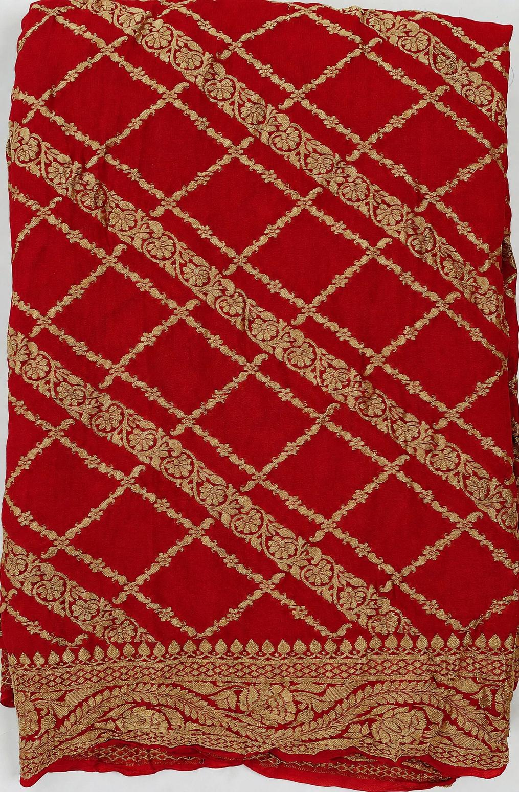Classic Red - Pure Khaddi Chiffon Georgette Silk Banarasi Saree