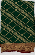 Bottle Green contrast with classic Red - Pure Khaddi Chiffon Georgette Silk Banarasi Saree