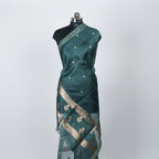 Emerald Deep Green - Pure Organza Banarasi Dupatta with small Booti design