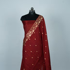 Dark Maroon - Pure Katan Georgette Banarasi Saree with Satin Border