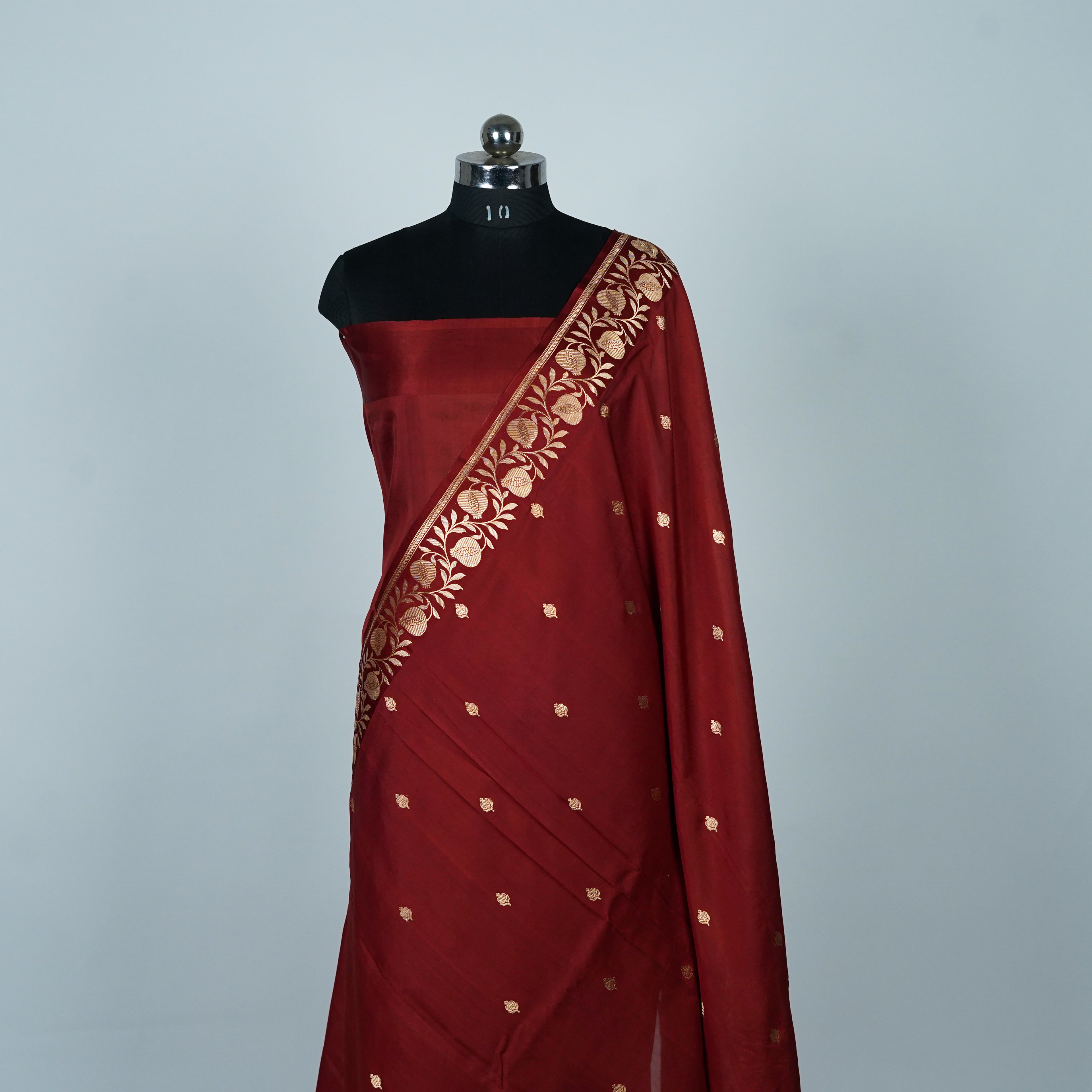 Dark Maroon - Pure Katan Georgette Banarasi Saree with Satin Border