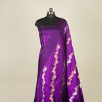 Purple - Pure Raw Mango Banarasi Saree with Golden and silver Boota Motifs