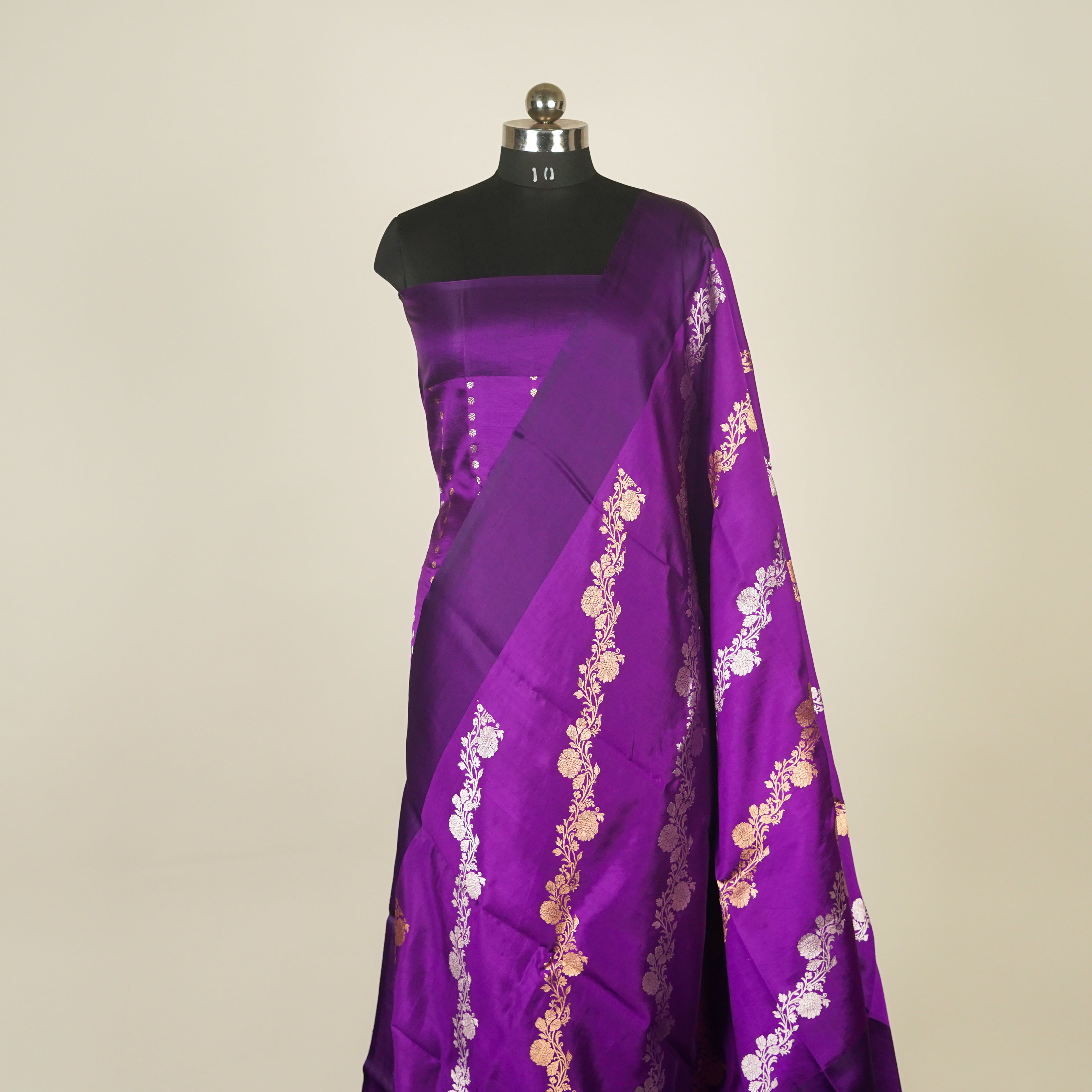 Purple - Pure Raw Mango Banarasi Saree with Golden and silver Boota Motifs