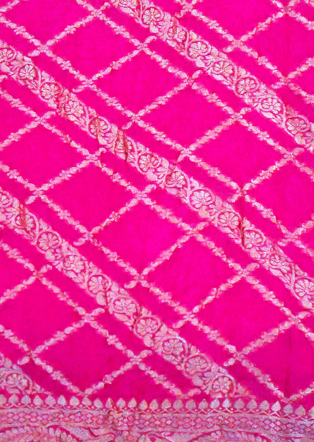 Rani Pink - Pure Khaddi Chiffon Georgette Silk Banarasi Saree