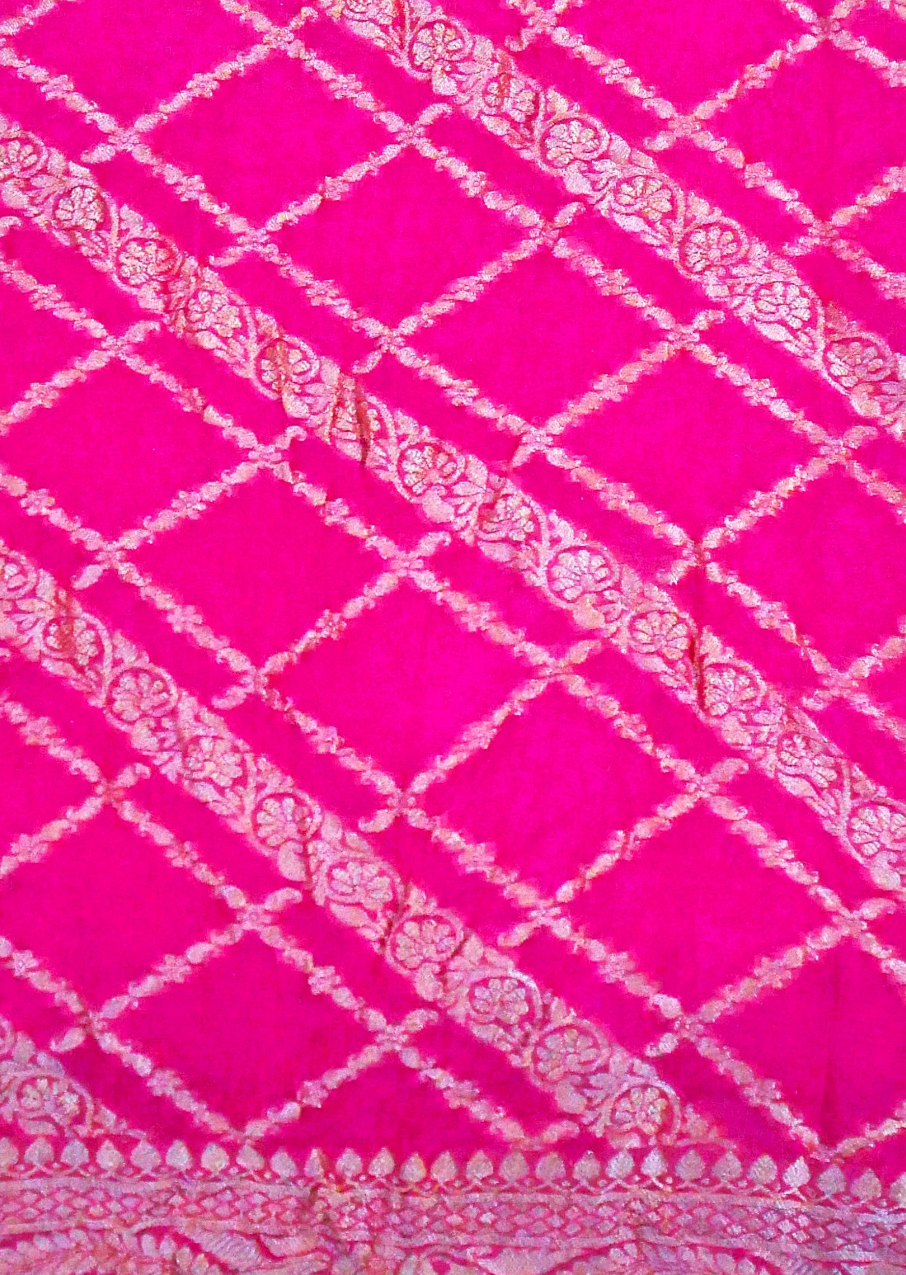 Rani Pink - Pure Khaddi Chiffon Georgette Silk Banarasi Saree