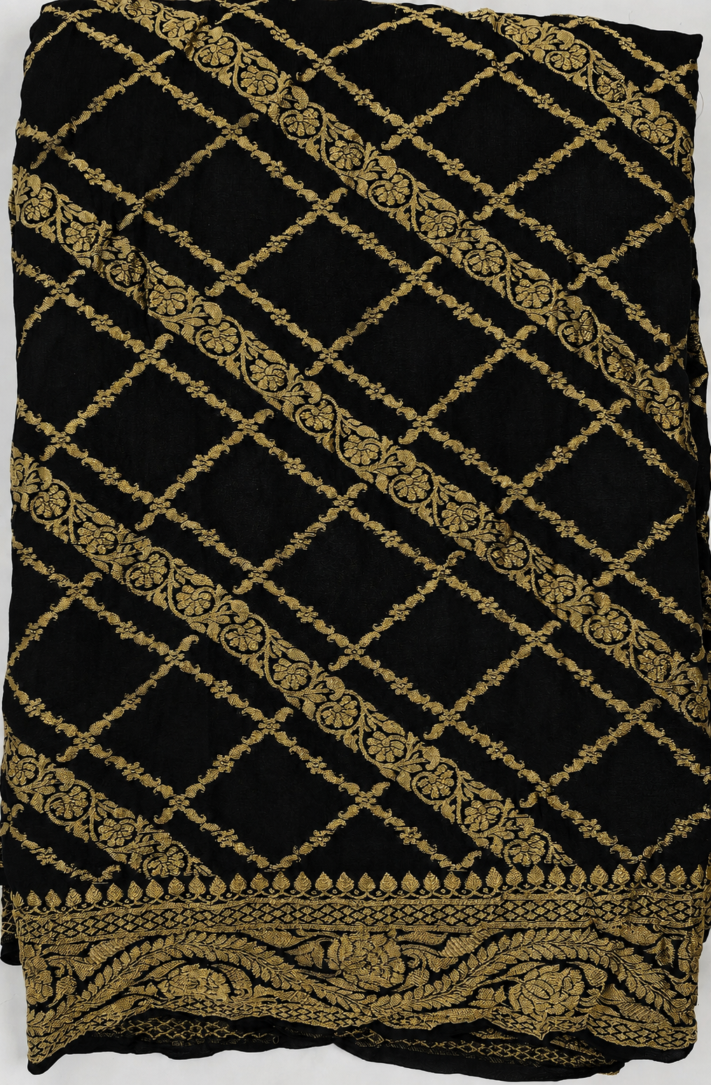 Black - Pure Khaddi Chiffon Georgette Silk Banarasi Saree