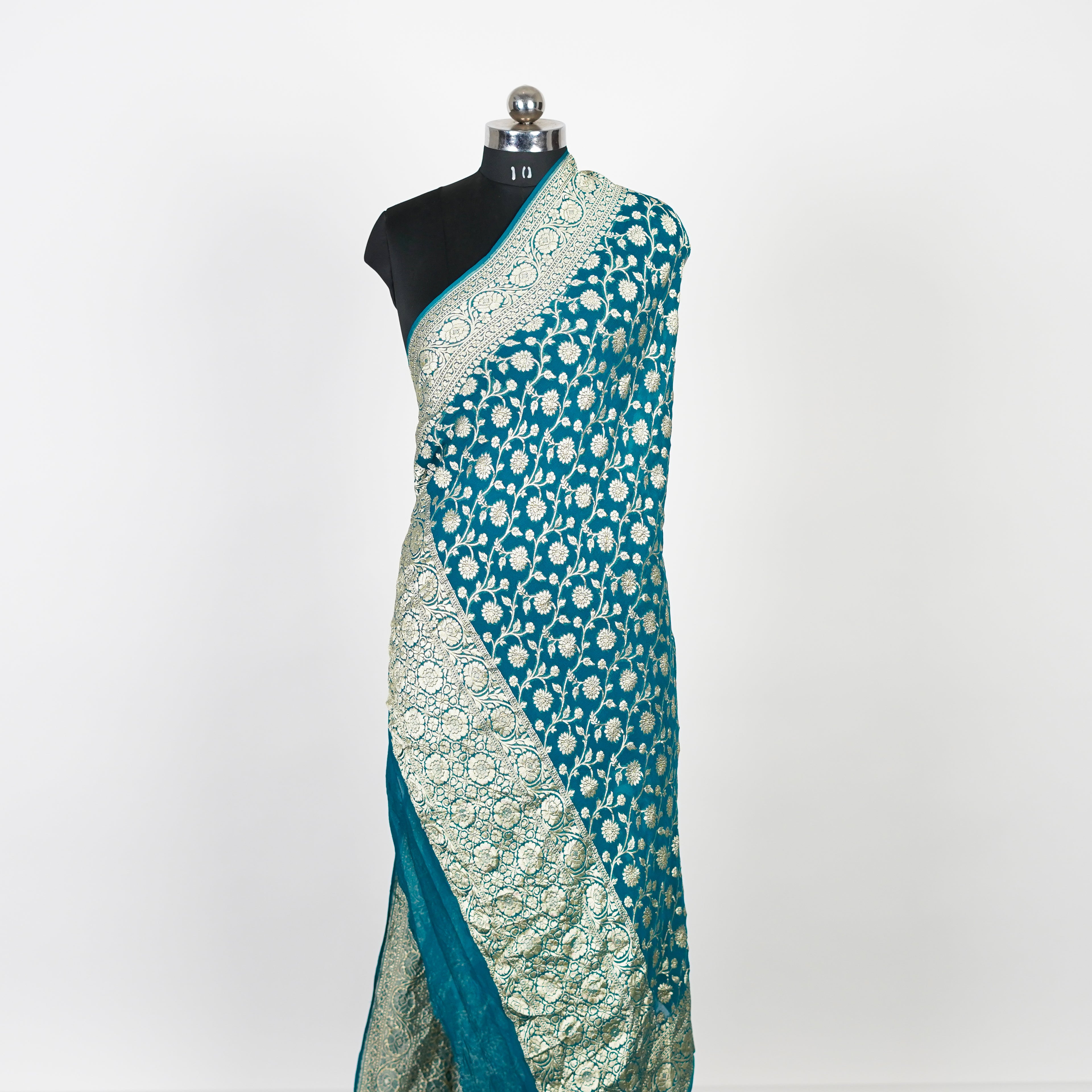 Cerulean Blue - Pure Georgette Banarasi Dupatta with Floral Jaal Pattern