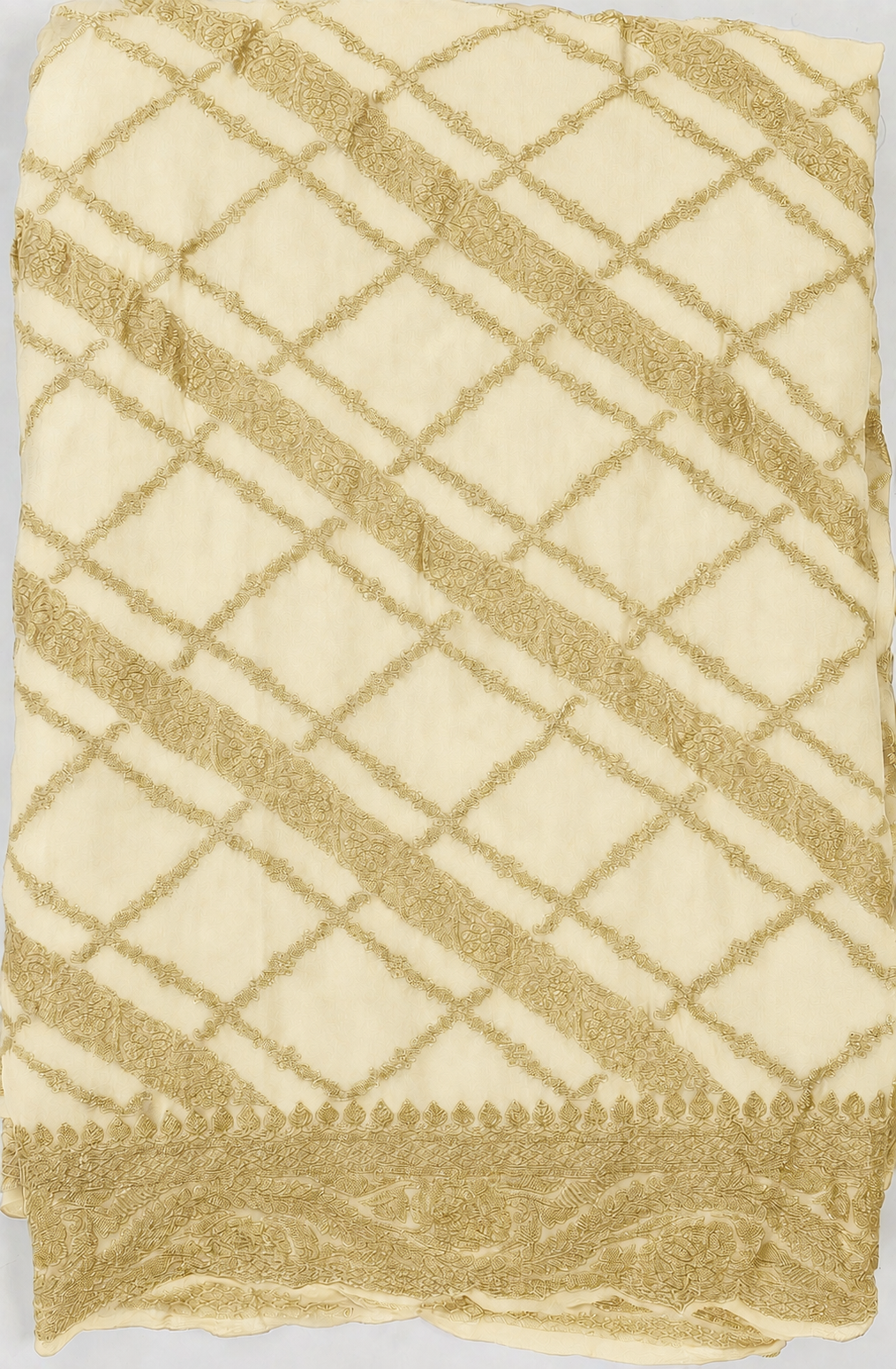 Off- White - Pure Khaddi Chiffon Georgette Silk Banarasi Saree