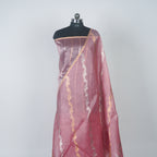 Pinkish Mauve Taupe - Pure Organza Banarasi Saree with Banarasi Half Laheria in gold and silver