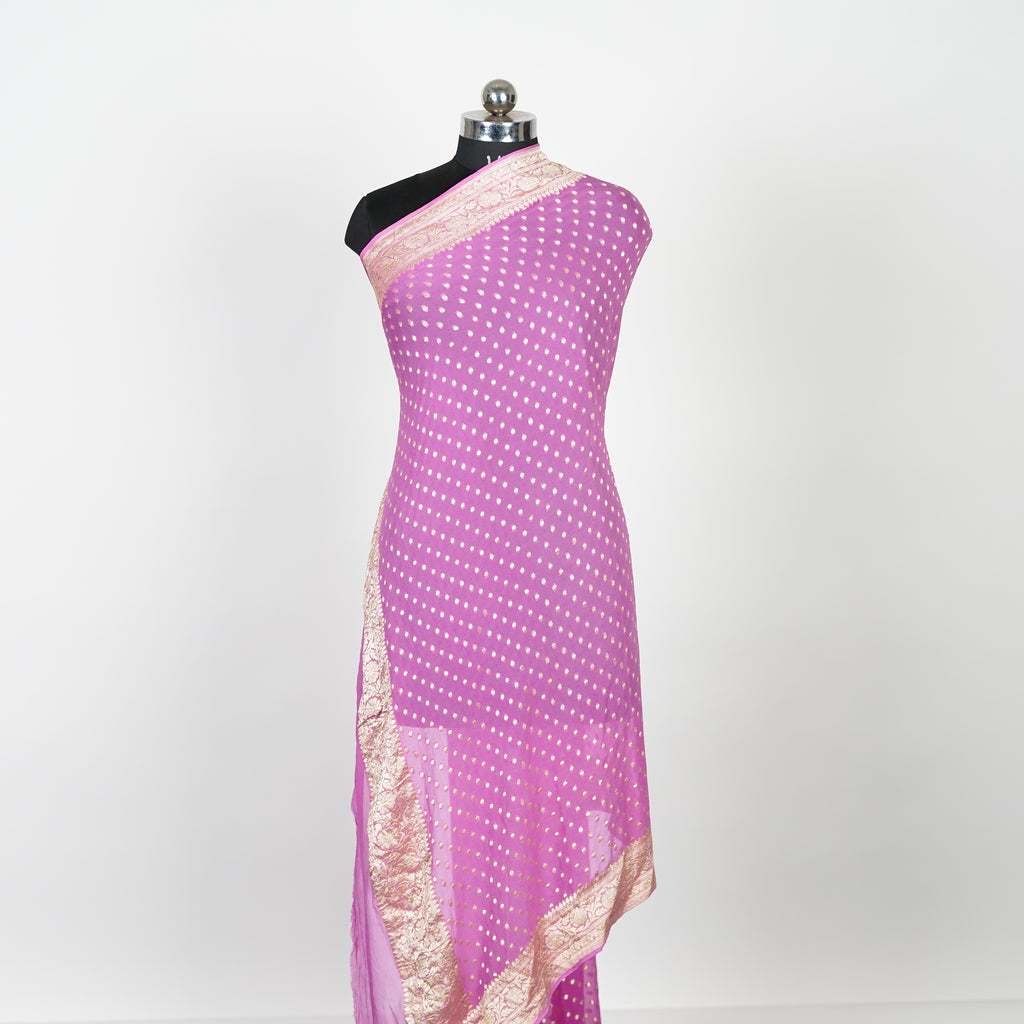 Delightful Pinkish Rani Pure Georgette Banarasi Dupatta with Floral Booti Pattern