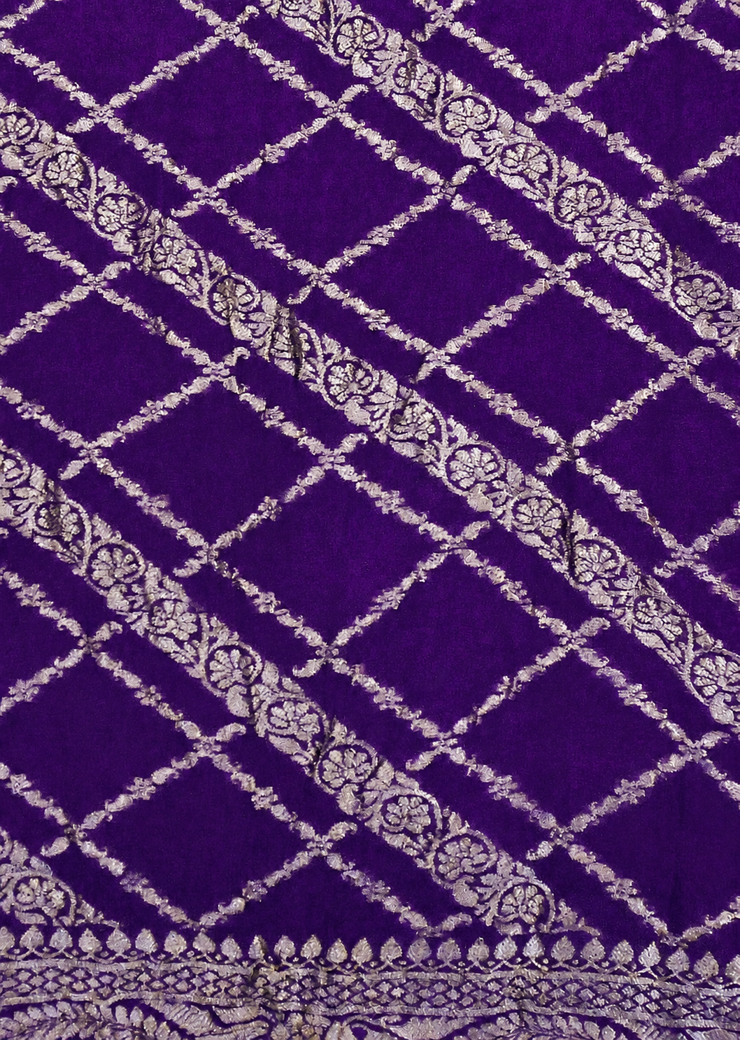Purple - Pure Khaddi Chiffon Georgette Silk Banarasi Saree