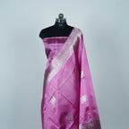 Pink - Pure Raw Mango Banarasi Saree with Silver Zari and Skirt Border Design