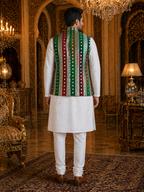 Multicolor Striped - Men's Silk Blend Sleeveless Striped Design Nehru Jacket