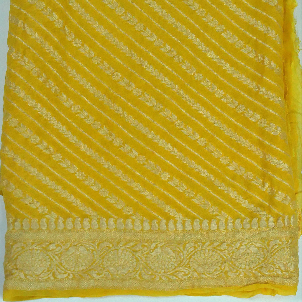 Gold Yellow - Pure Khaddi Chiffon Georgette Silk Banarasi Saree