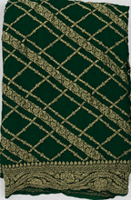Bottle Green - Pure Khaddi Chiffon Georgette Silk Banarasi Saree