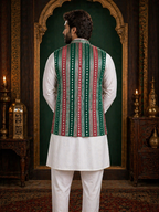 Multicolor Striped - Men's Silk Blend Sleeveless Striped Design Nehru Jacket