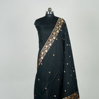 Black  - Pure Raw Mango Banarasi Saree with Goldenand silver Booti Motifs