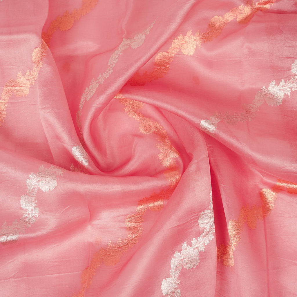 Pinkish Mauve Taupe - Pure Organza Banarasi Saree with Banarasi Half Laheria in gold and silver