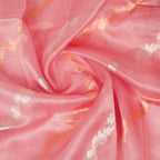 Pinkish Mauve Taupe - Pure Organza Banarasi Saree with Banarasi Half Laheria in gold and silver