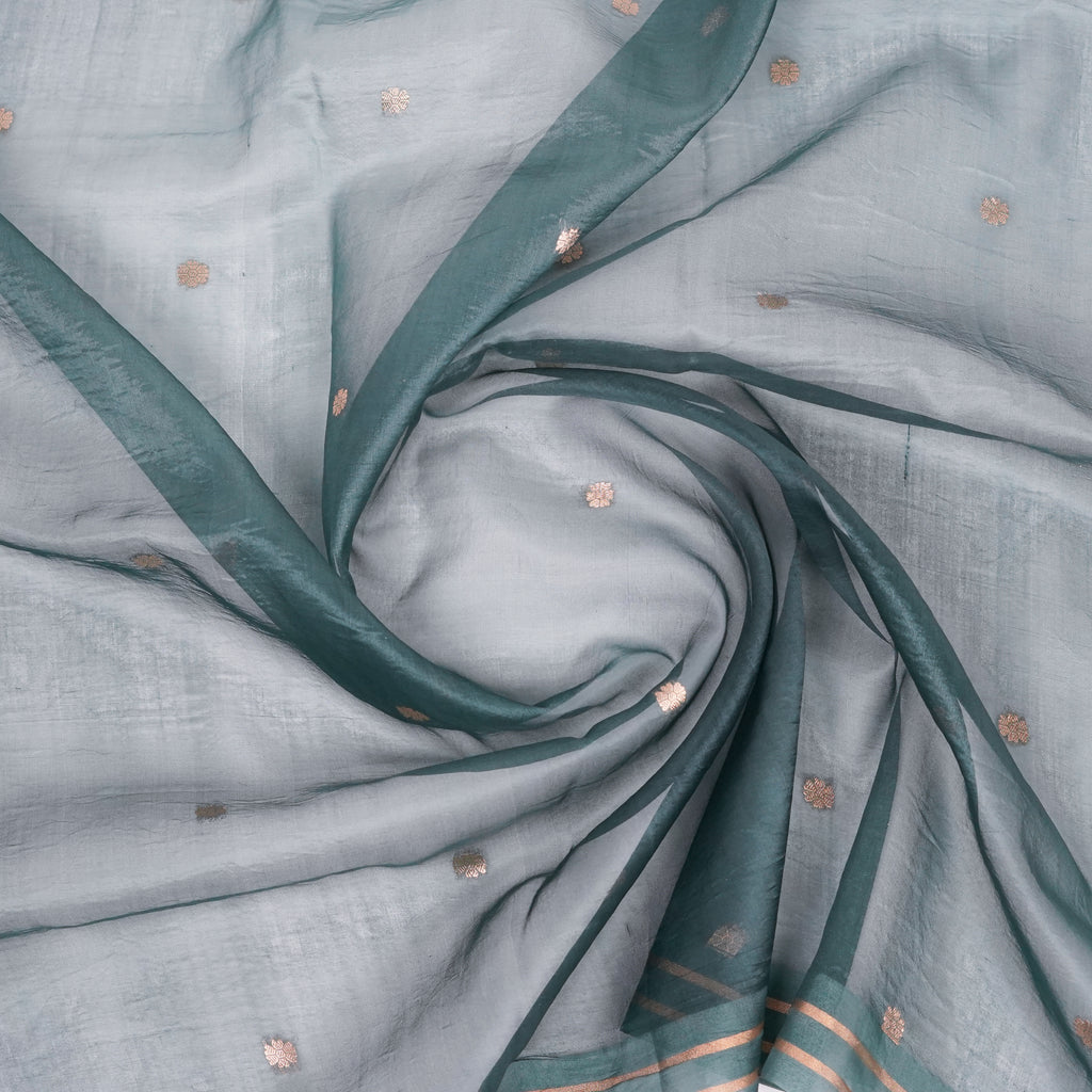 Emerald Deep Green - Pure Organza Banarasi Dupatta with small Booti design