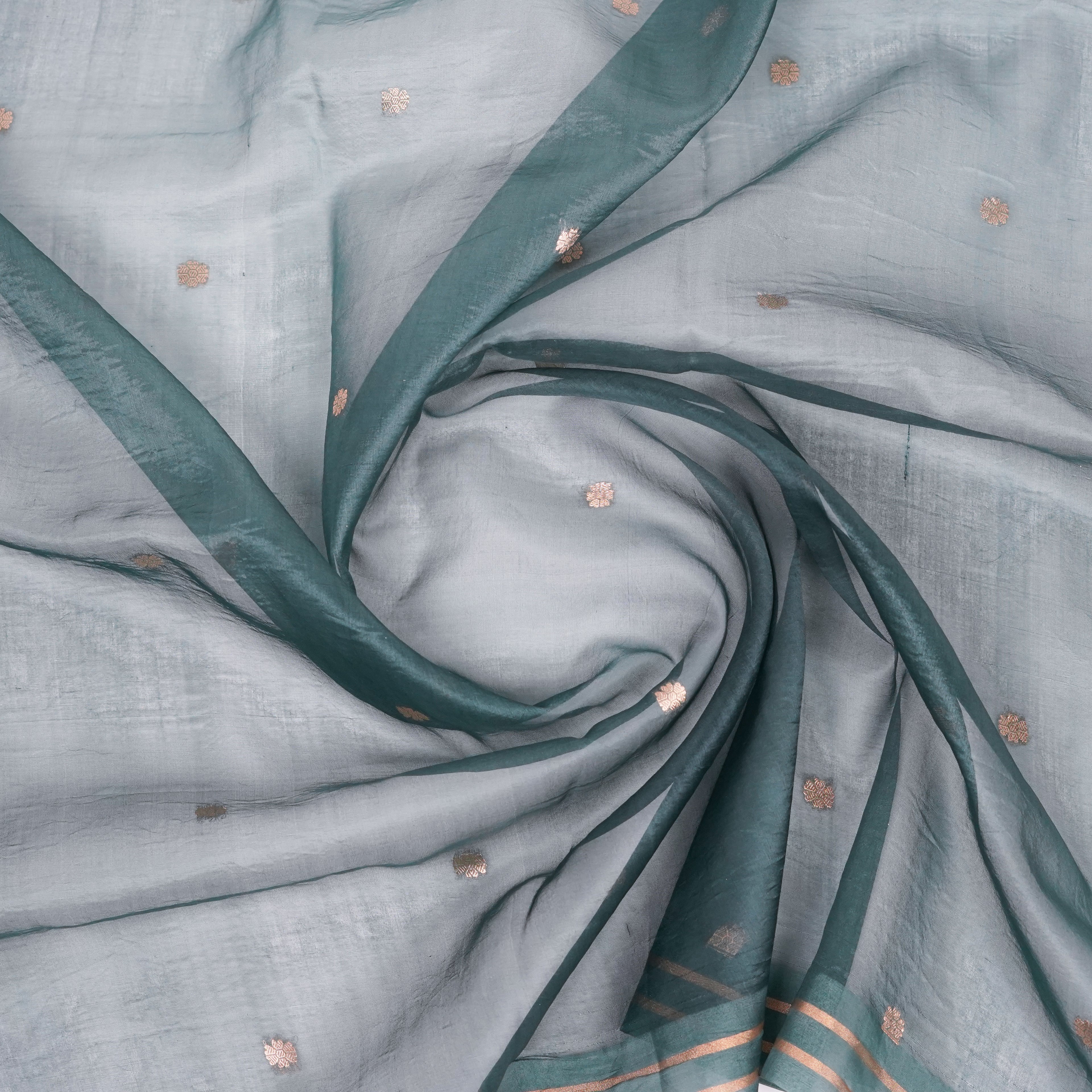 Emerald Deep Green - Pure Organza Banarasi Dupatta with small Booti design