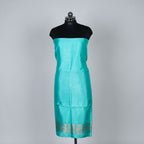 Teal Green Banarasi Handloom Luxury Suit set contrast with Deep Dhani Green color.