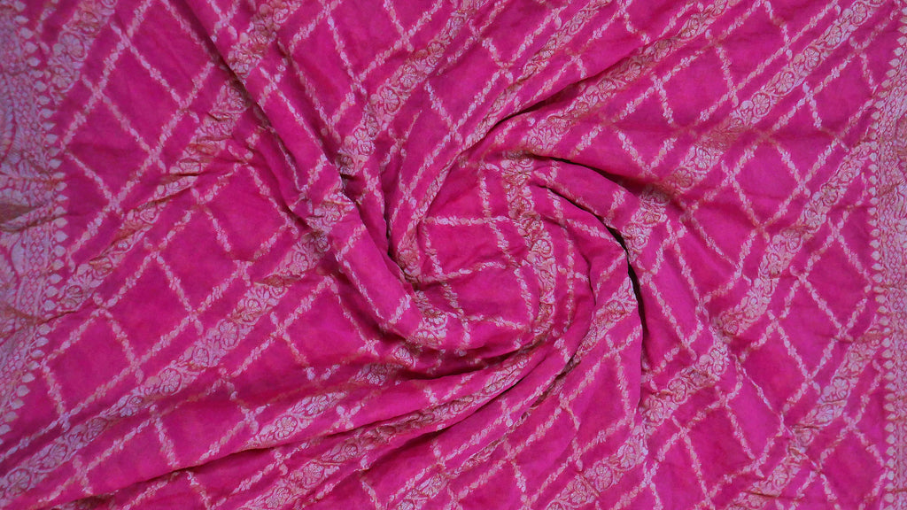 Rani Pink - Pure Khaddi Chiffon Georgette Silk Banarasi Saree