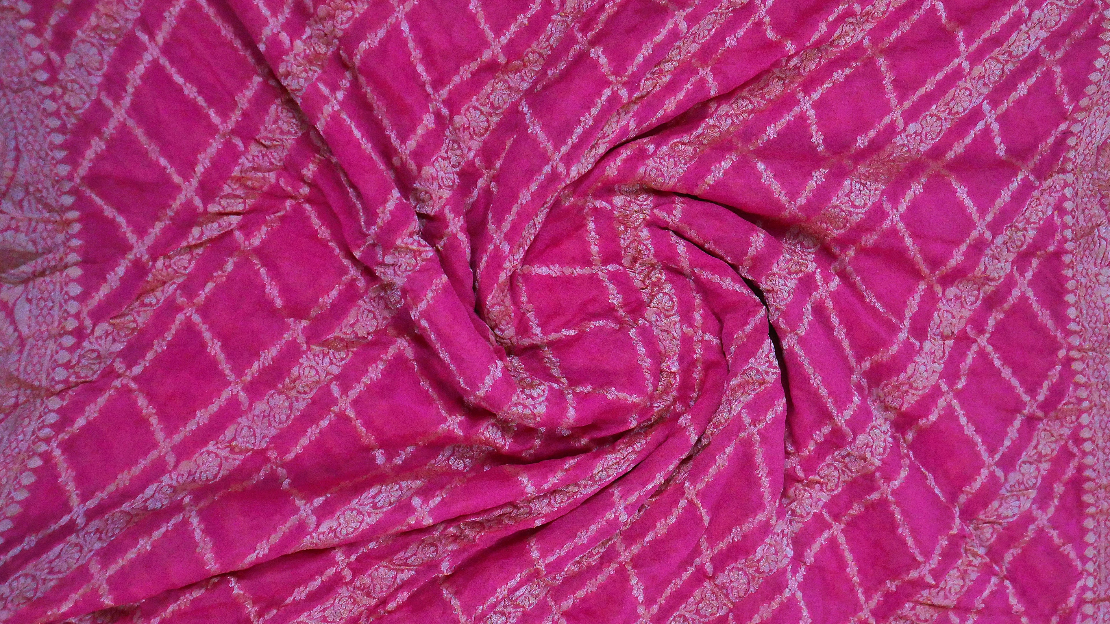 Rani Pink - Pure Khaddi Chiffon Georgette Silk Banarasi Saree