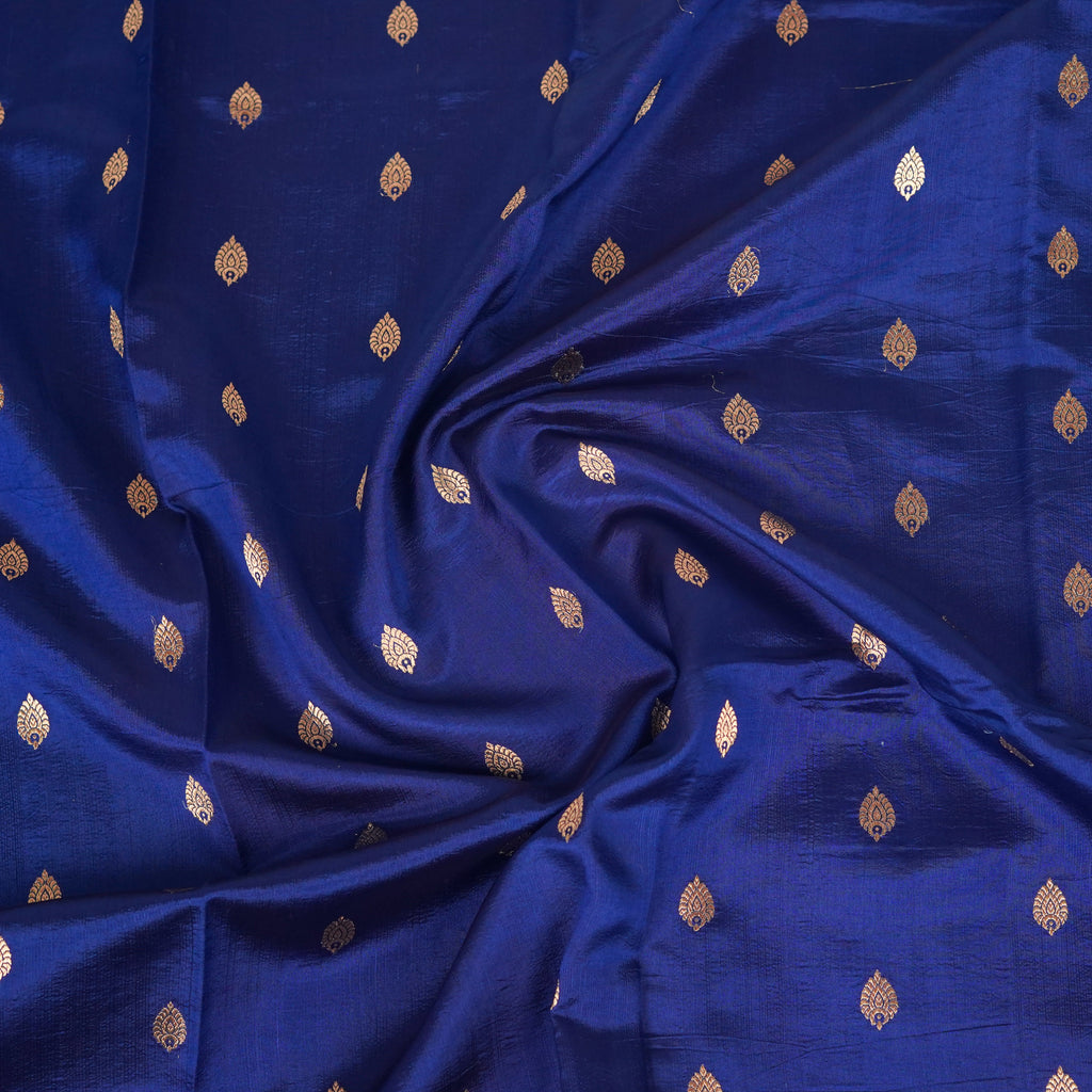 Navy Blue Contrast with lavender border - Pure Banarasi silk Saree with small golden booti