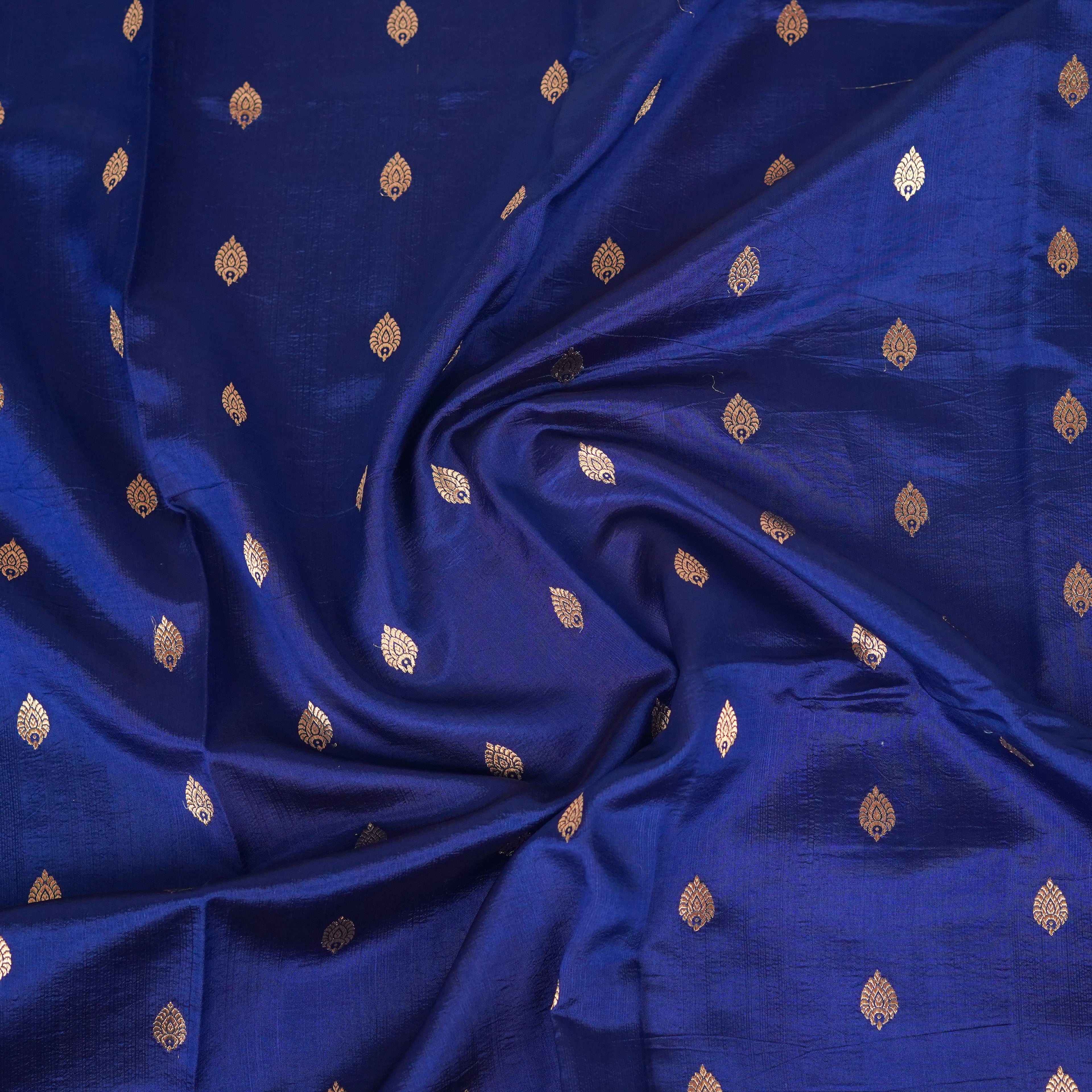 Navy Blue Contrast with lavender border - Pure Banarasi silk Saree with small golden booti