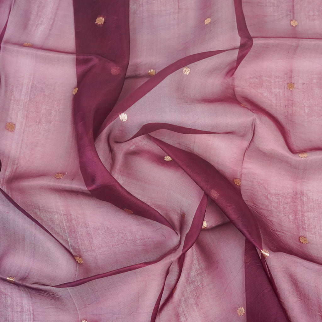 Wine - Pure soft Organza Silk Banarasi Dupatta with golden Booti design
