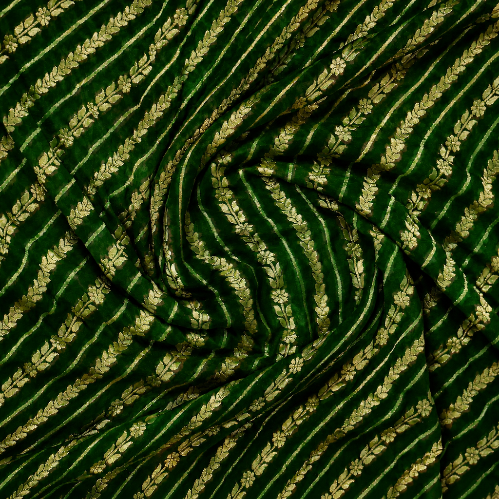 Deep Green - Pure Khaddi Chiffon Georgette Silk Banarasi Saree