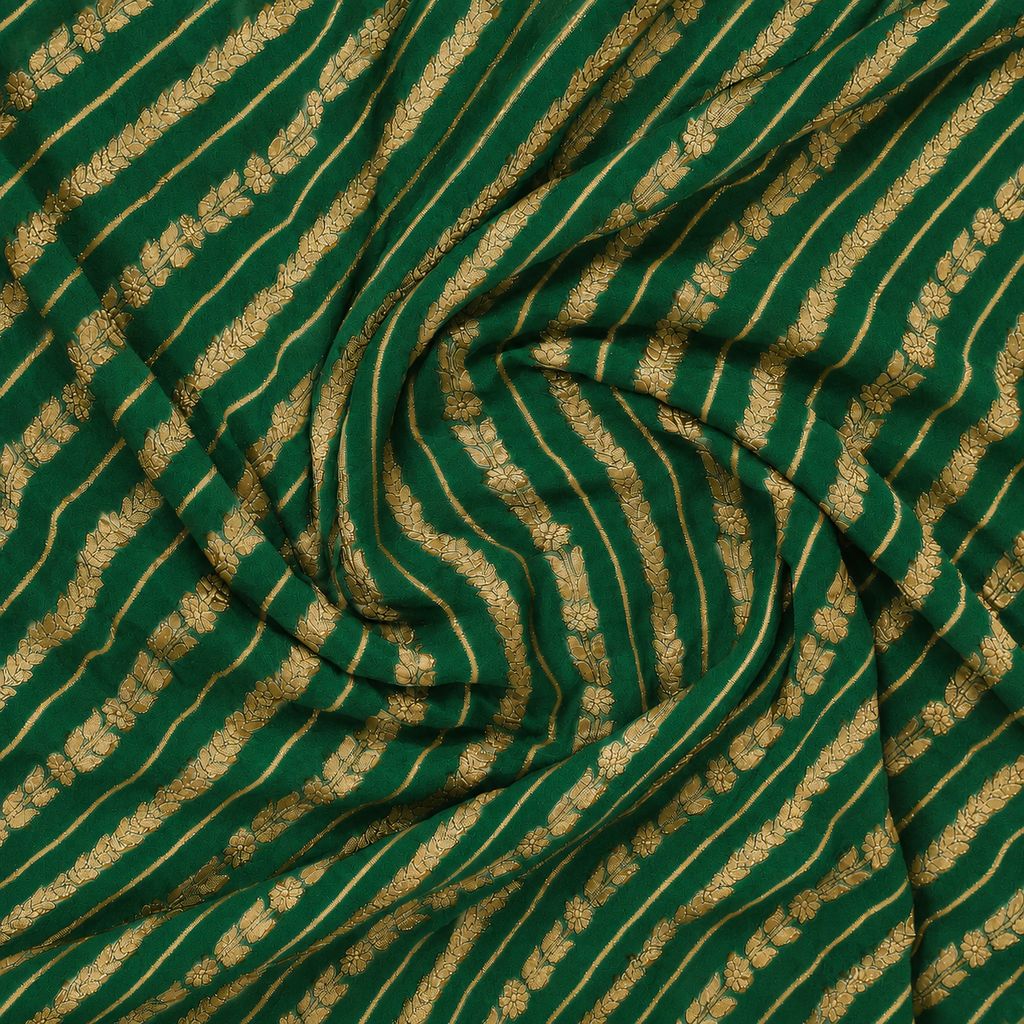 Emerald Green - Pure Khaddi Chiffon Georgette Silk Banarasi Saree
