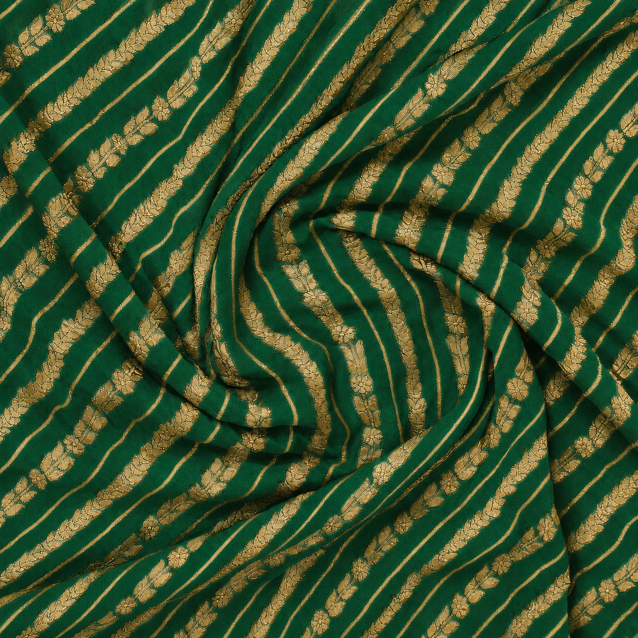 Emerald Green - Pure Khaddi Chiffon Georgette Silk Banarasi Saree