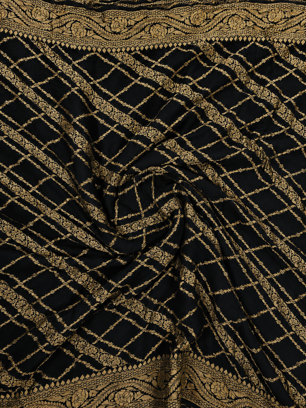 Black - Pure Khaddi Chiffon Georgette Silk Banarasi Saree