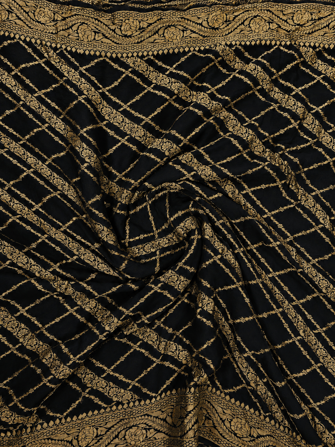 Black - Pure Khaddi Chiffon Georgette Silk Banarasi Saree
