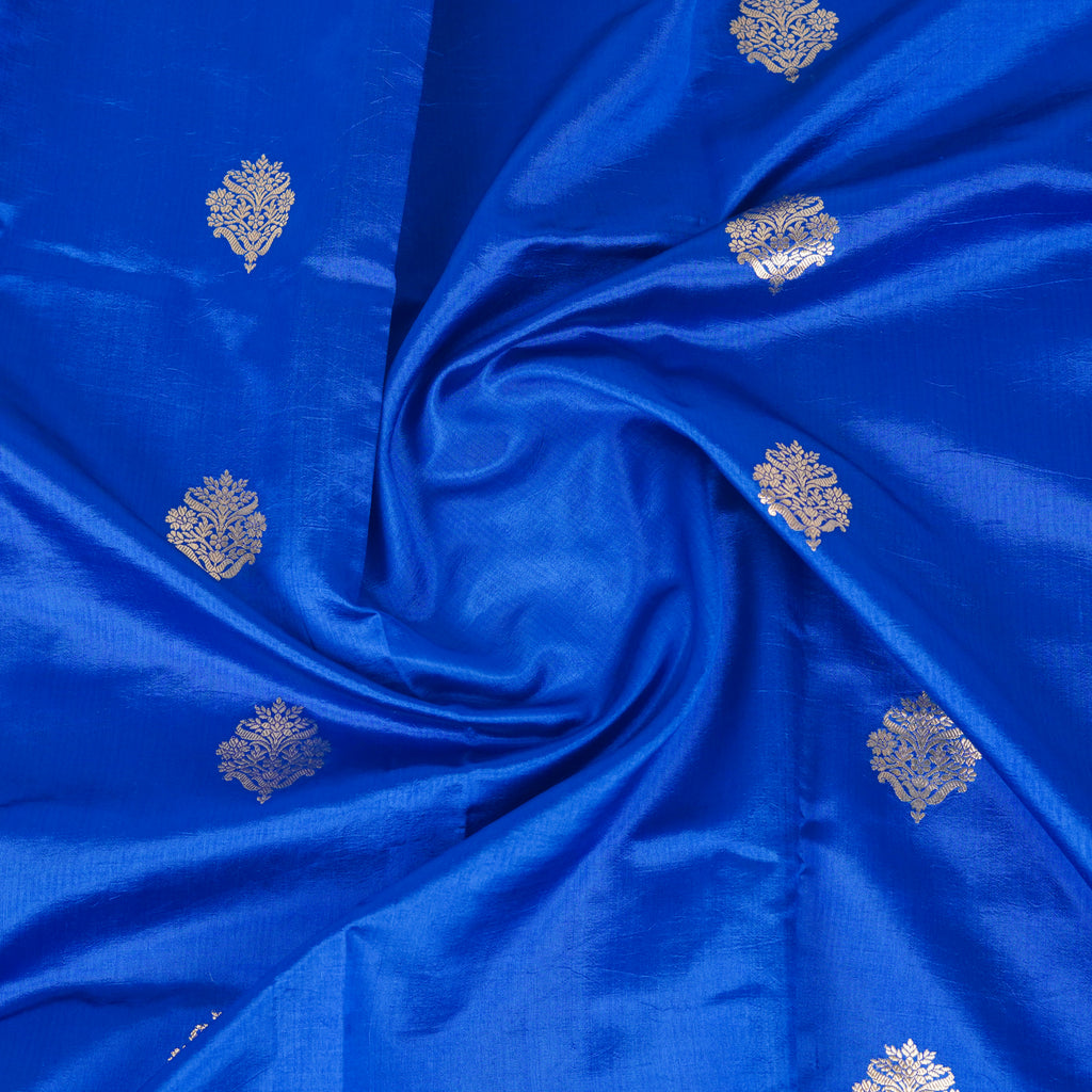 Navy Blue Contrast with lavender border - Pure Raw Mango Banarasi Saree with Golden Boota Motifs