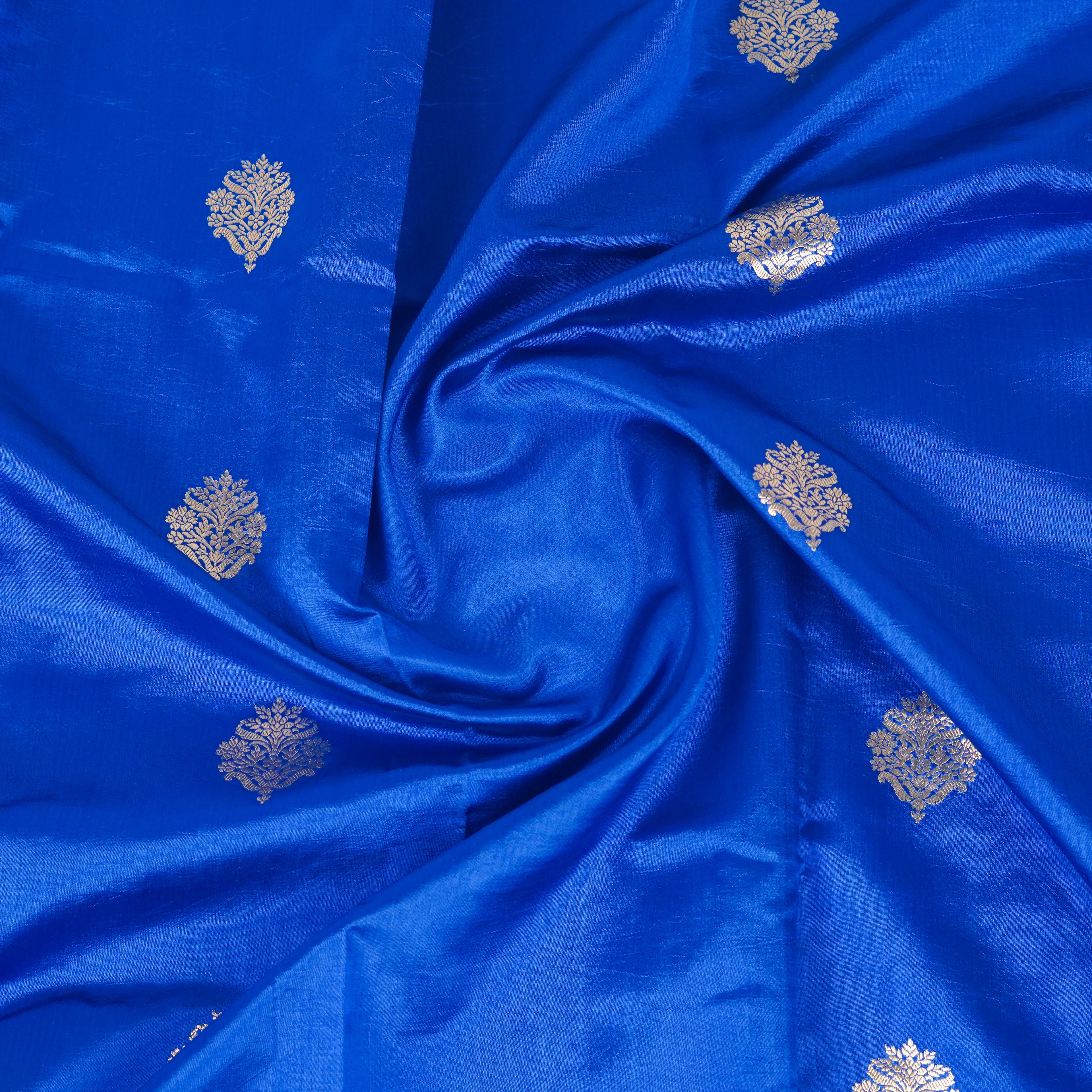 Navy Blue Contrast with lavender border - Pure Raw Mango Banarasi Saree with Golden Boota Motifs