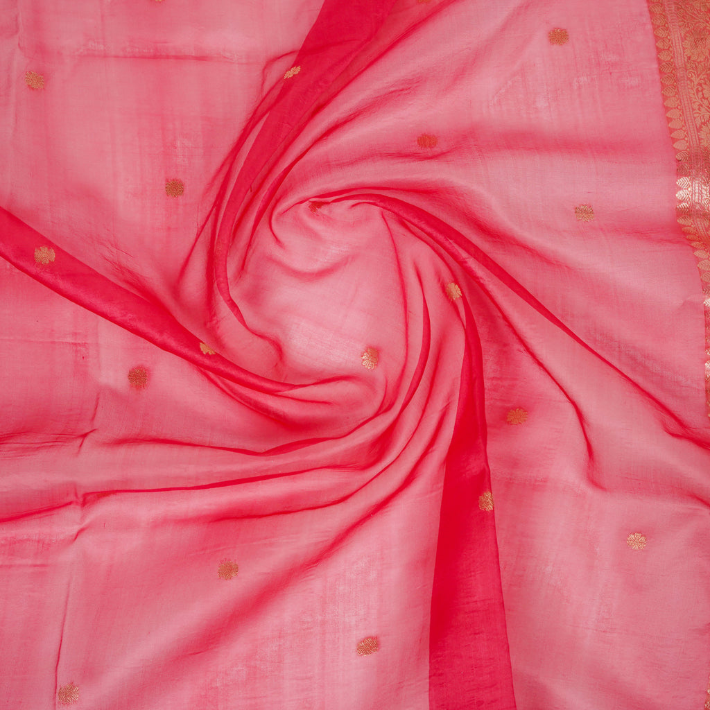 Cherry Pink - Pure Organza Banarasi Dupatta with small Booti design