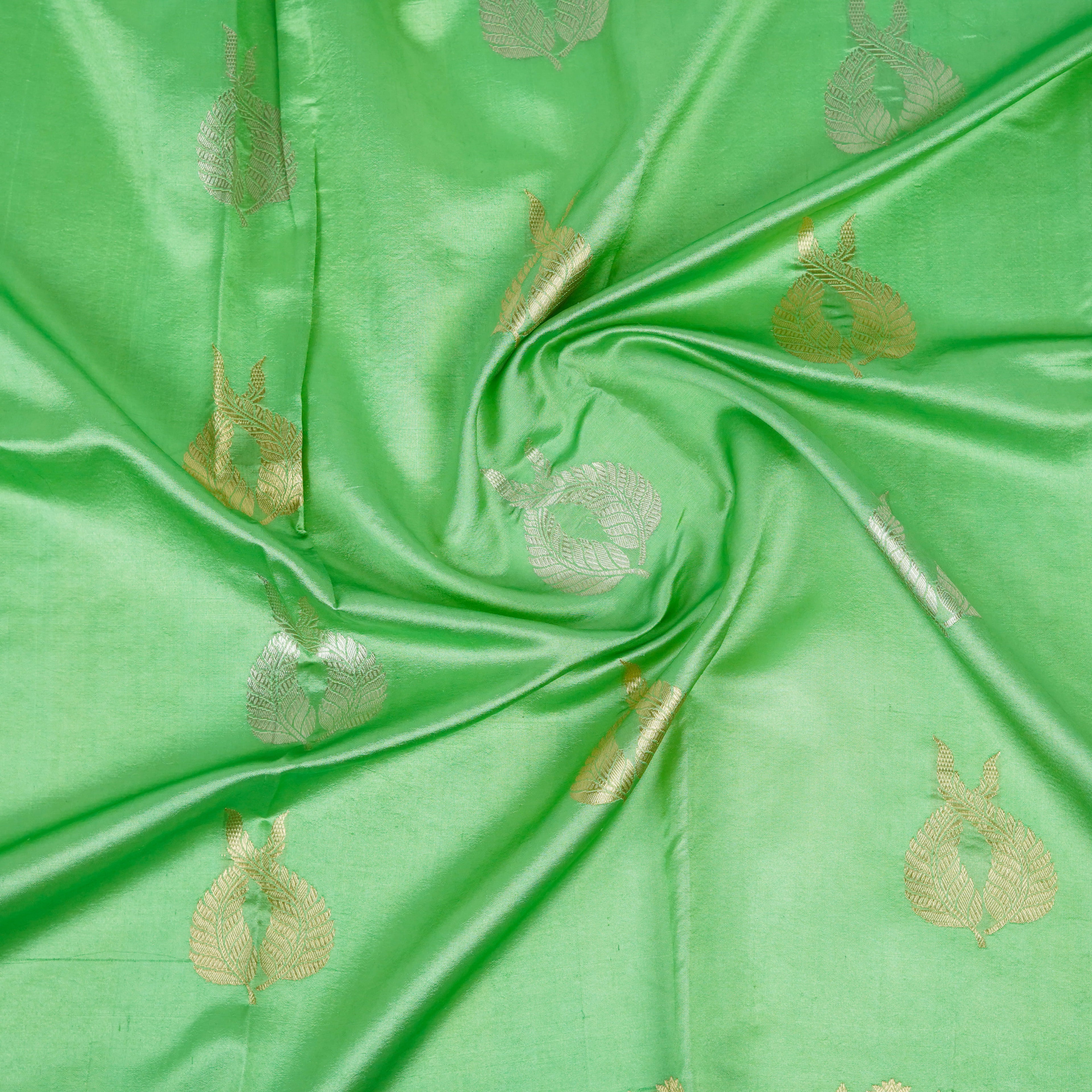 Light Green - Pure Silk Banarasi Saree with attractive Golden and silver boota design