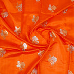 Reddish Orange - Pure Raw Mango Banarasi Saree with Silver Zari and Skirt Border Design