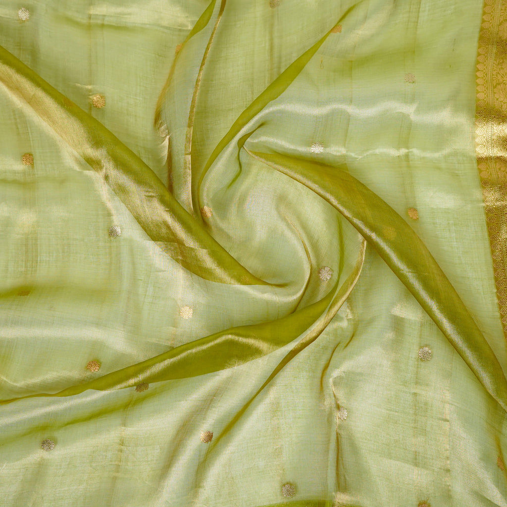 Deep Dhani Green - Pure Organza Banarasi Dupatta with small Booti design