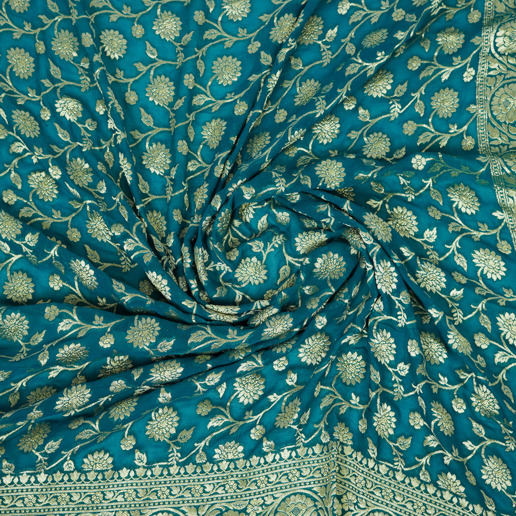 Cerulean Blue - Pure Georgette Banarasi Dupatta with Floral Jaal Pattern